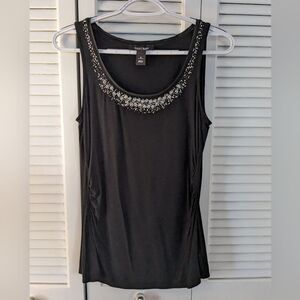 White House Black Market Women's sz S Stretch Tank Top Embellished Silver Beads